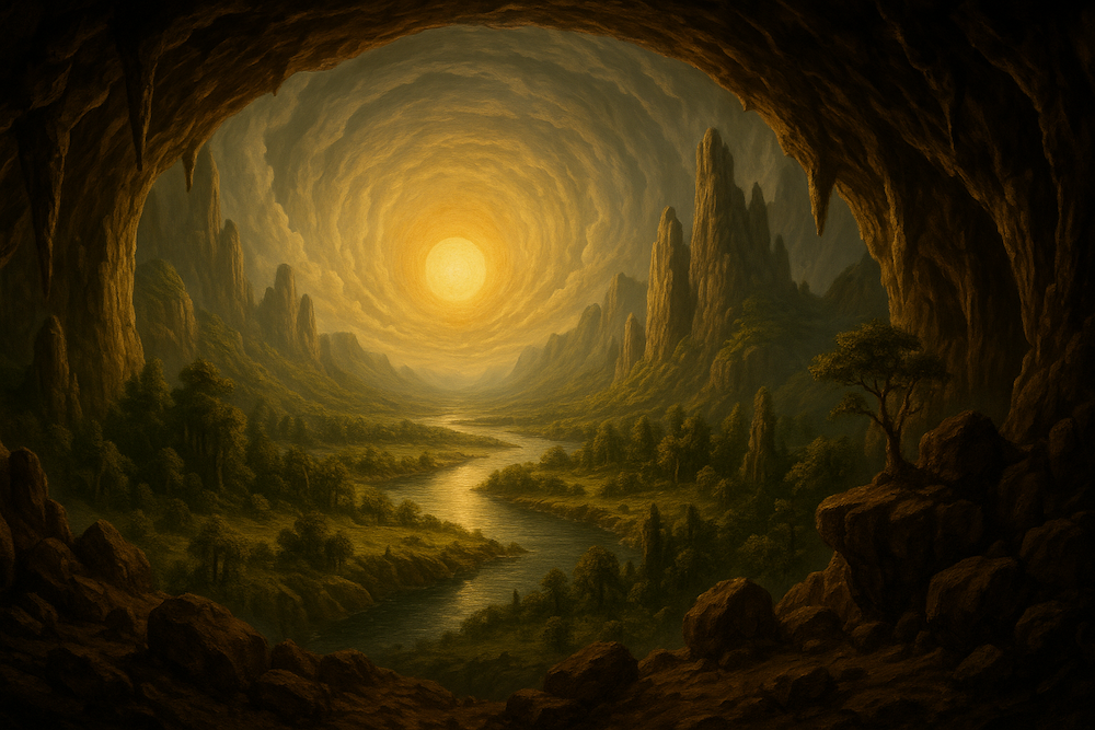 Artistic depiction of the hollow Earth interior with inner sun