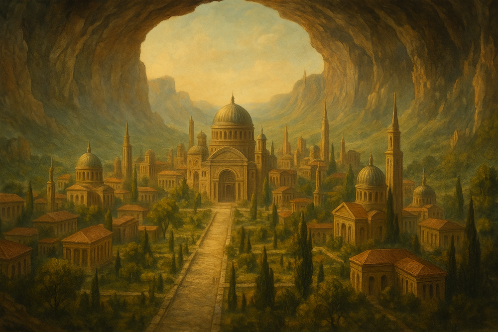 Underground city of Agartha with golden architecture