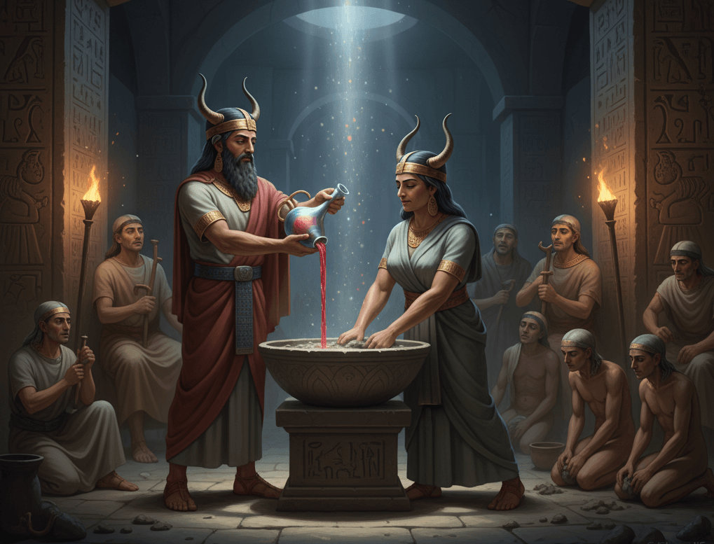 Sumerian creation myth depiction