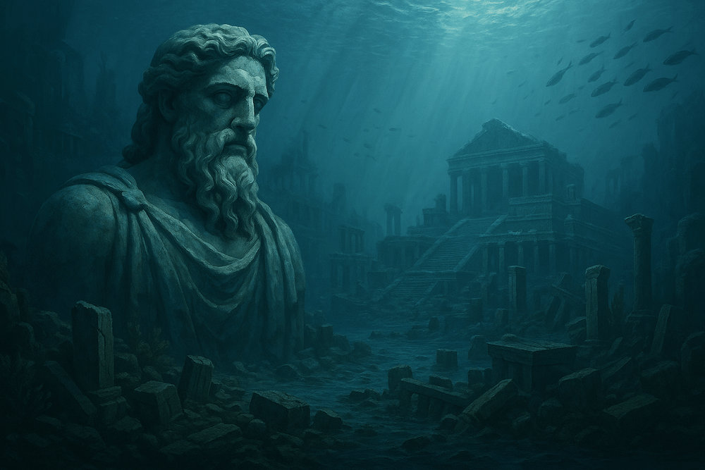 Underwater ruins depicting a sunken civilization