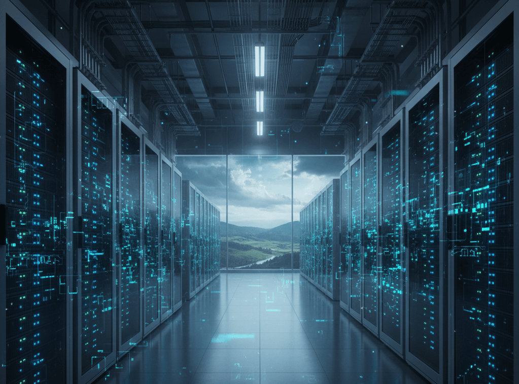 Data center visualization representing Aladdin's technological infrastructure