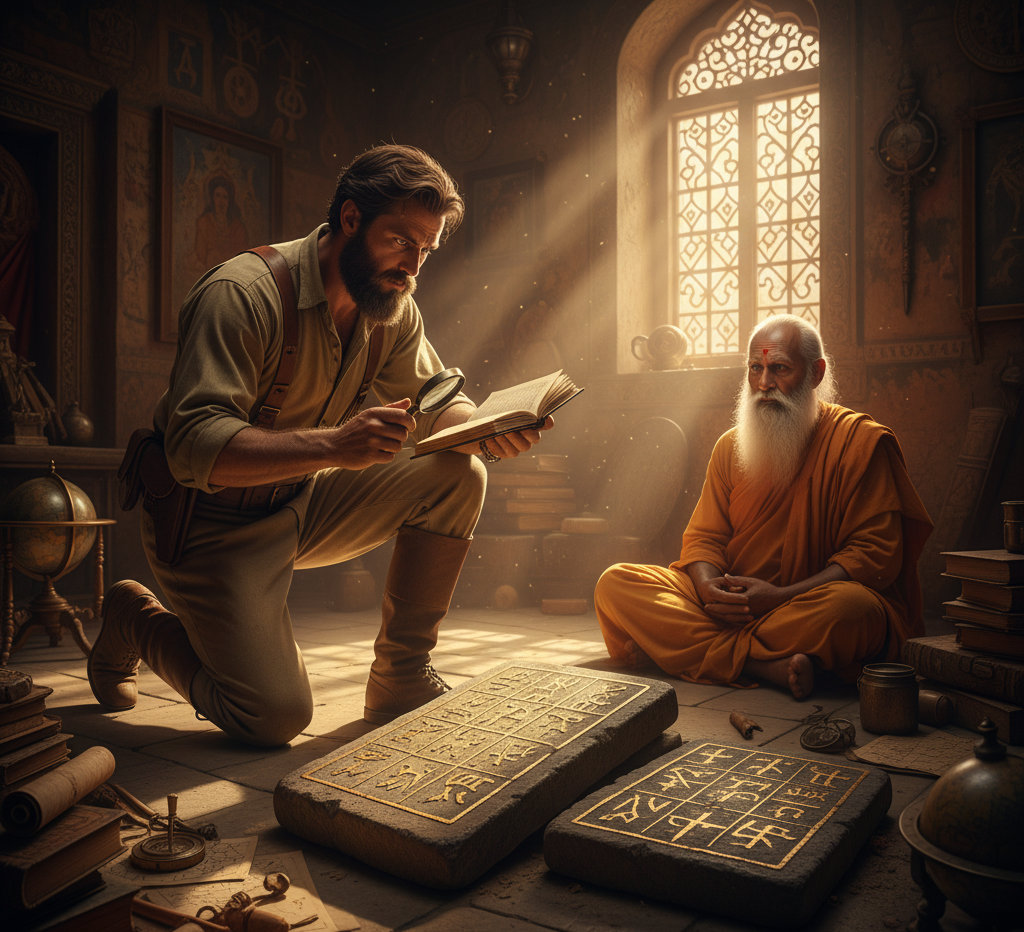 James Churchward examining ancient Naacal tablets