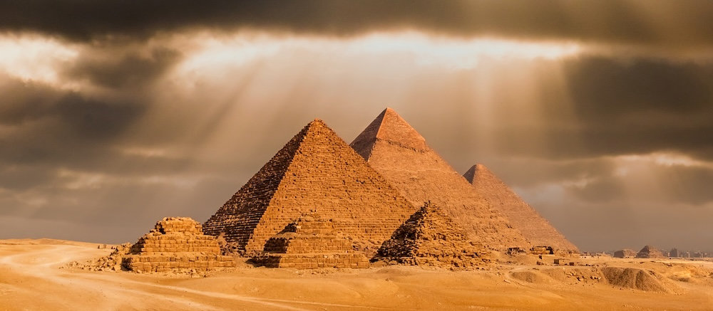 The Pyramids of Giza at sunset