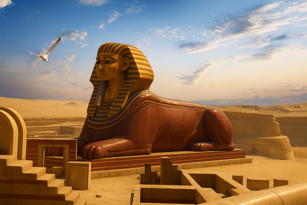 The Great Sphinx of Giza with pyramids in background