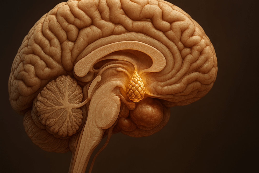 Cross-section of human brain showing pineal gland location